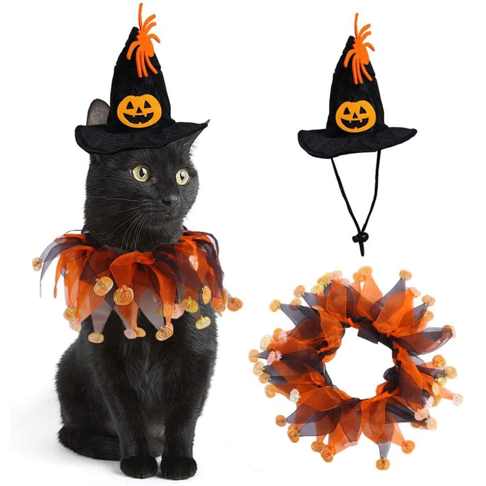 Halloween Collar Hat Set For Pet Dog Cat Head Bone Pattern Hat Funny Cosplay Dress Up Decoration For Holiday Party - Image 1