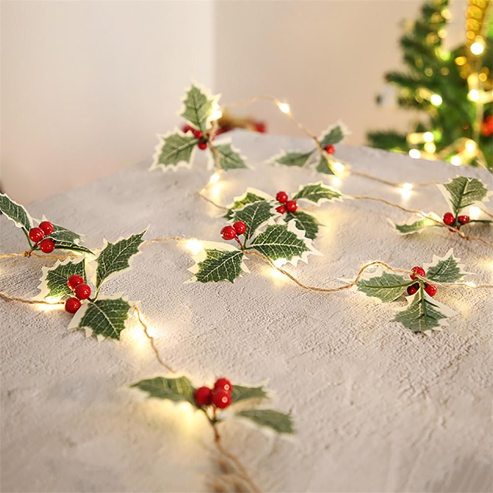 LED Christmas Decoration Light Christmas Red Fruit Leaf Copper Wire Lamp String Garland Supplies for Party and Christmas - Image 2