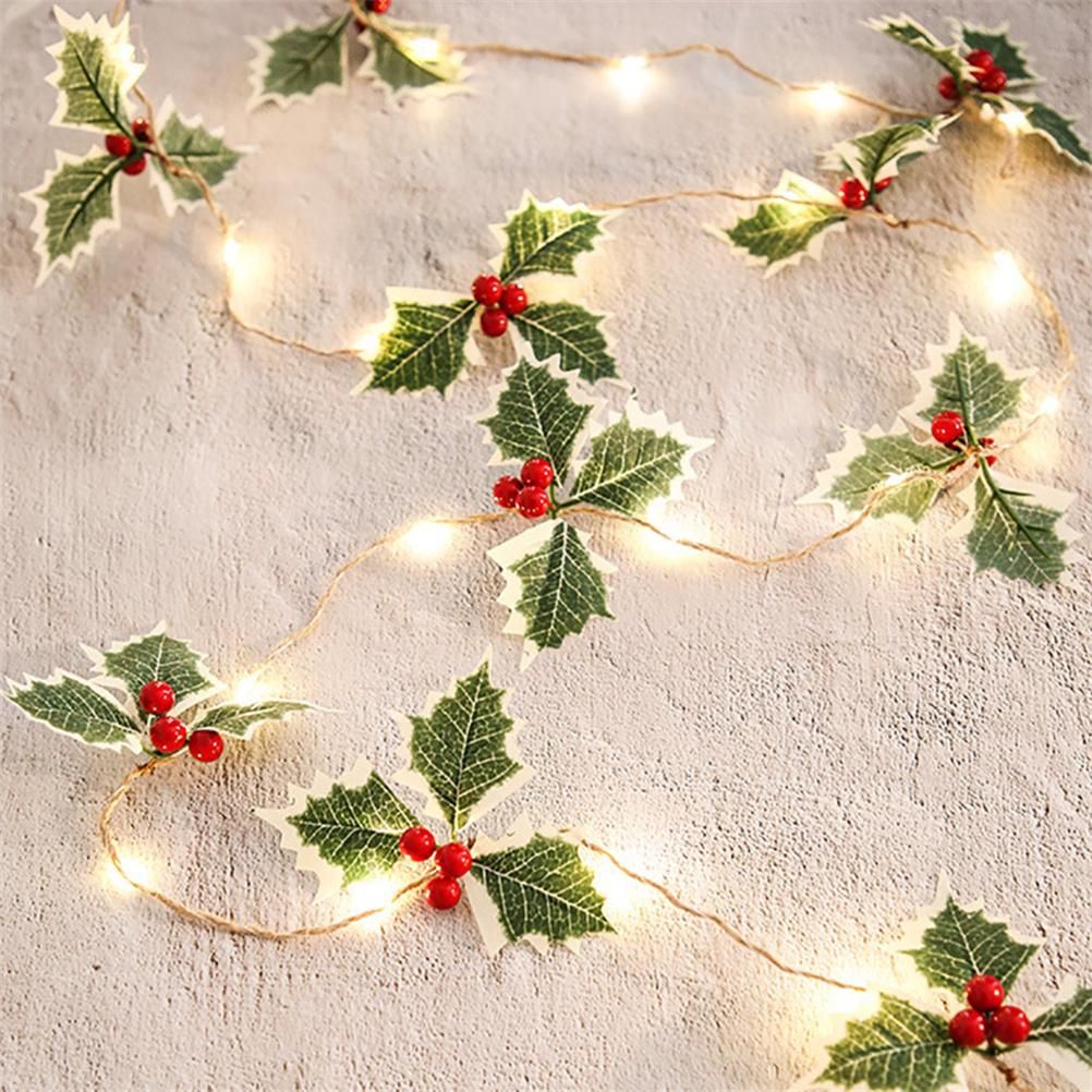 LED Christmas Decoration Light Christmas Red Fruit Leaf Copper Wire Lamp String Garland Supplies for Party and Christmas - Image 4