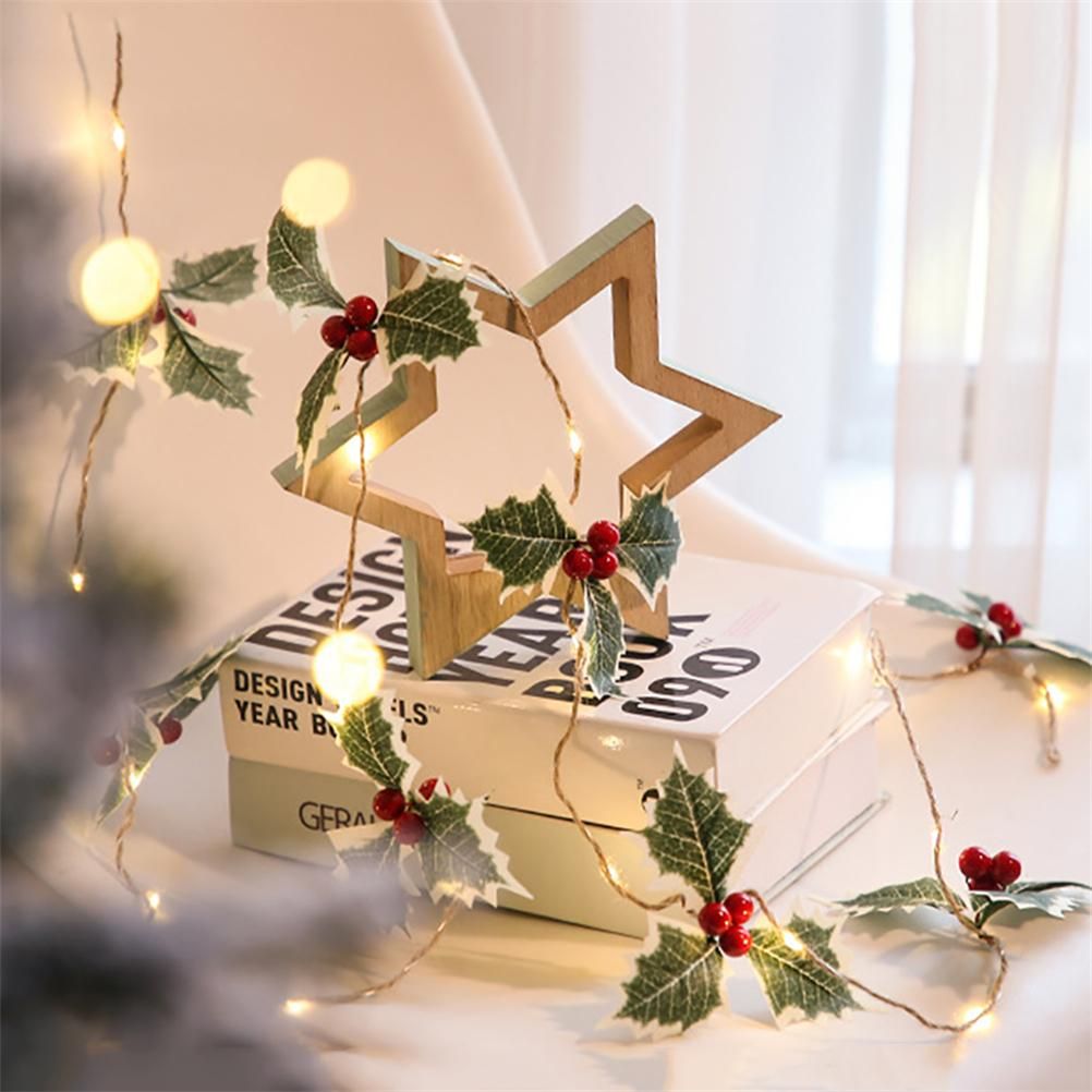 LED Christmas Decoration Light Christmas Red Fruit Leaf Copper Wire Lamp String Garland Supplies for Party and Christmas - Image 6