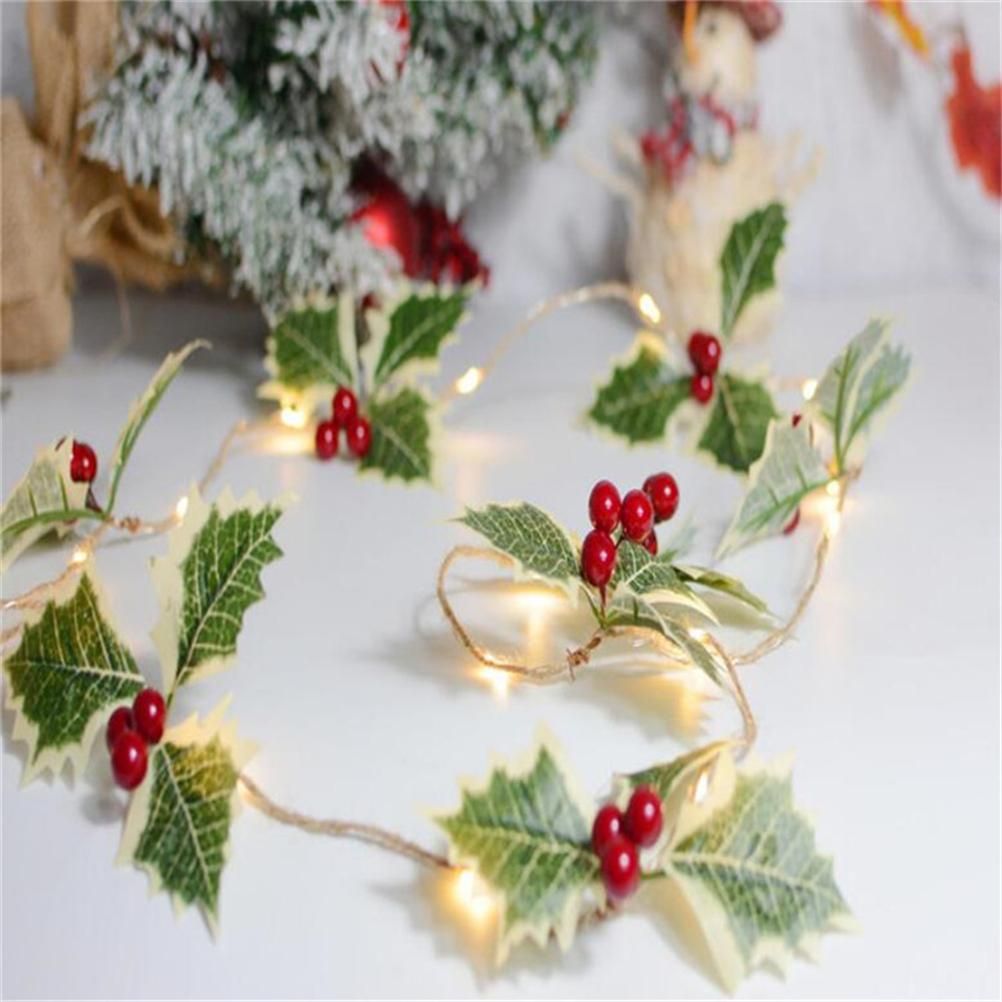 LED Christmas Decoration Light Christmas Red Fruit Leaf Copper Wire Lamp String Garland Supplies for Party and Christmas - Image 7