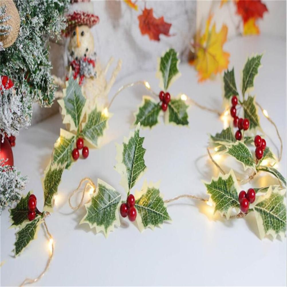 LED Christmas Decoration Light Christmas Red Fruit Leaf Copper Wire Lamp String Garland Supplies for Party and Christmas - Image 8