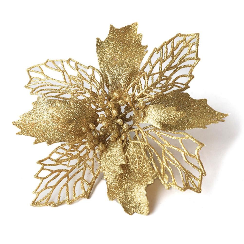 10PCS Christmas Glitter Poinsettia Flowers Christmas Decoration Reusable Artificial Flowers - Image 6