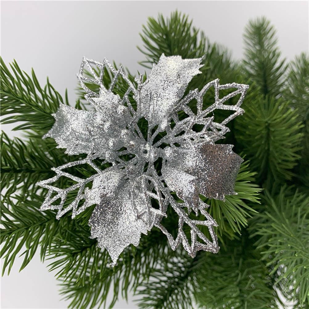 10PCS Christmas Glitter Poinsettia Flowers Christmas Decoration Reusable Artificial Flowers - Image 5