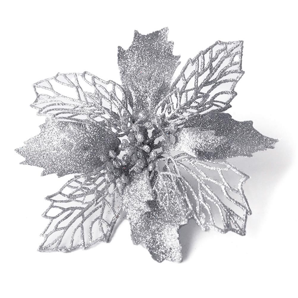 10PCS Christmas Glitter Poinsettia Flowers Christmas Decoration Reusable Artificial Flowers - Image 6