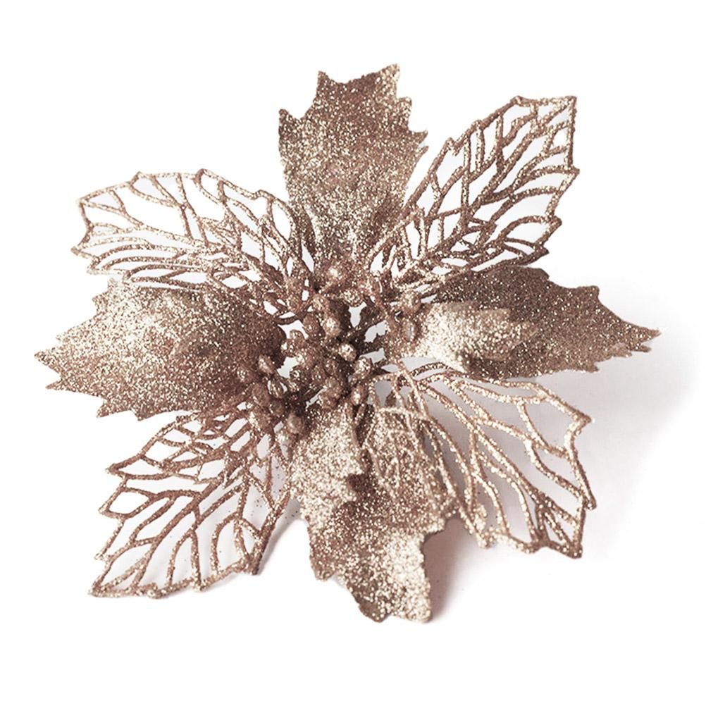 10PCS Christmas Glitter Poinsettia Flowers Christmas Decoration Reusable Artificial Flowers - Image 5