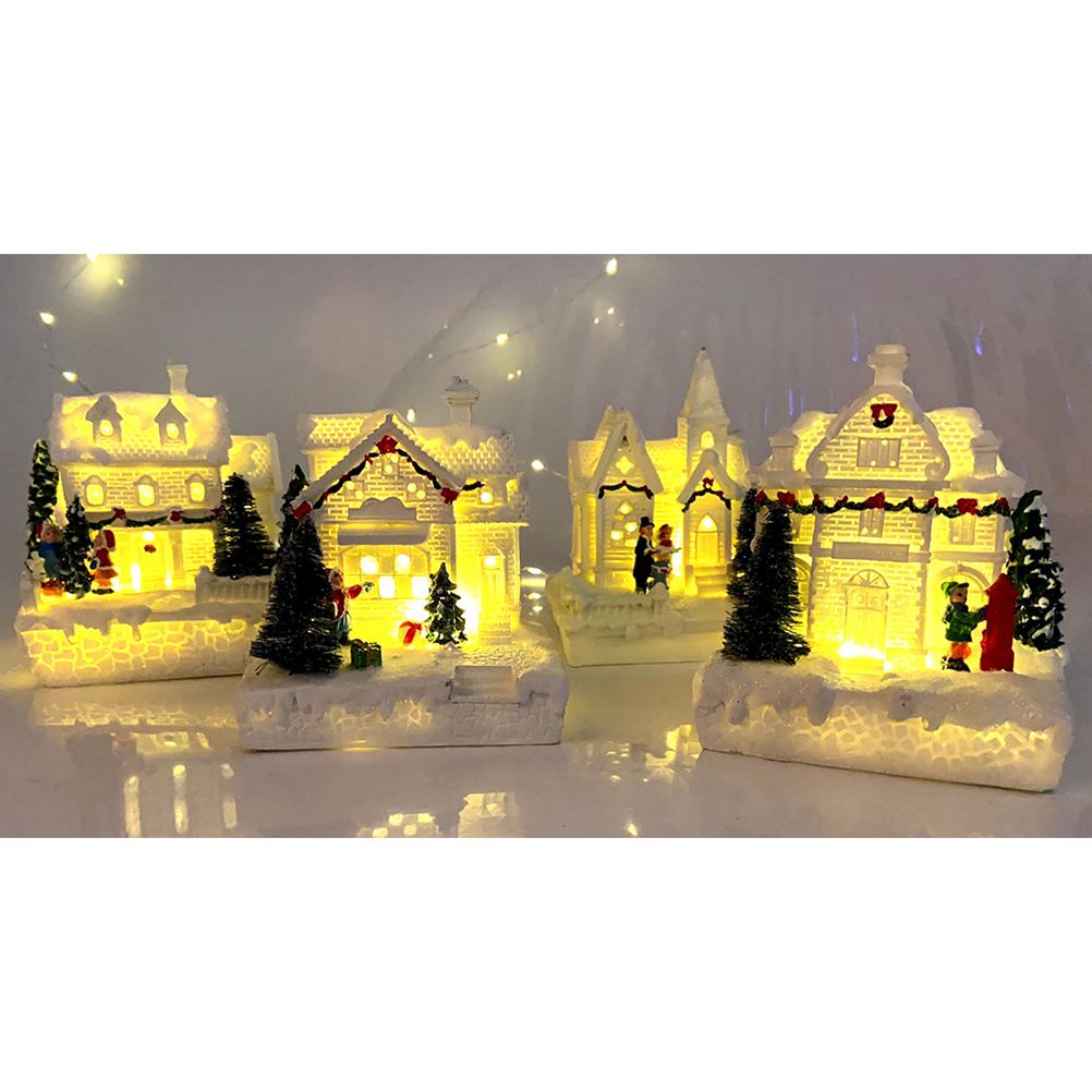 Christmas Village Ornament LED Lighted Christmas Village Houses with Figurines Christmas Village Decoration Indoor Room Decor - Image 4