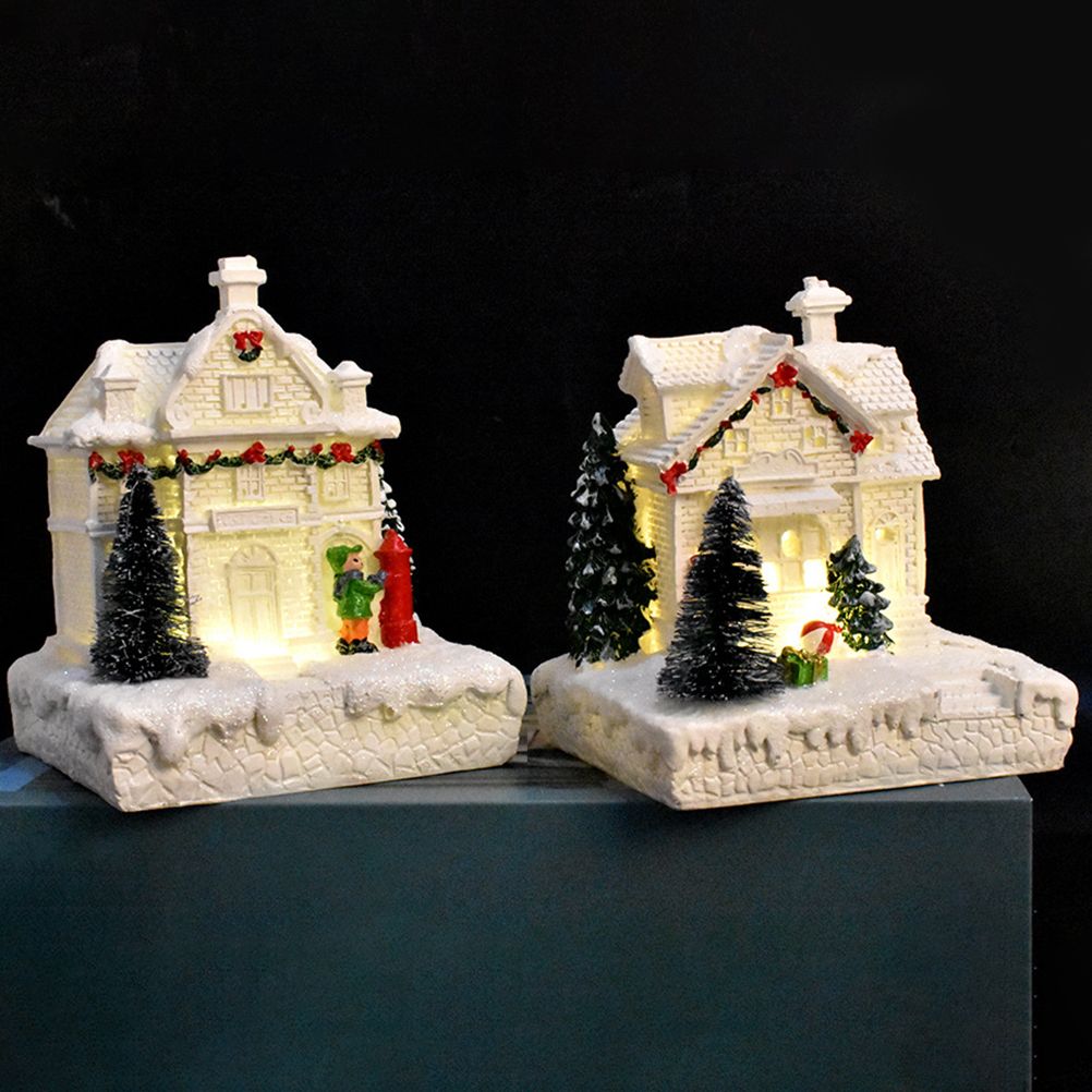 Christmas Village Ornament LED Lighted Christmas Village Houses with Figurines Christmas Village Decoration Indoor Room Decor - Image 5