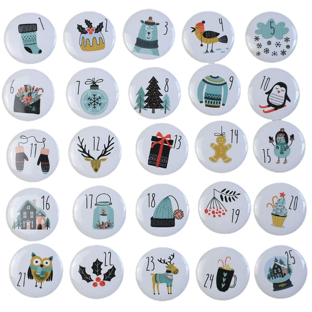 1-25 Number Christmas Advent Calendar Round Buttons Set For Gift Decor For Ribbons Cloth Bags Parcels - Image 1