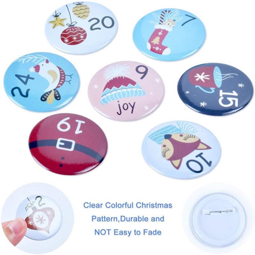 1-25 Number Christmas Advent Calendar Round Buttons Set For Gift Decor For Ribbons Cloth Bags Parcels - Image 3