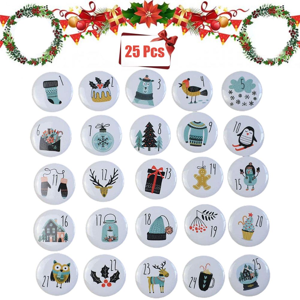 1-25 Number Christmas Advent Calendar Round Buttons Set For Gift Decor For Ribbons Cloth Bags Parcels - Image 4