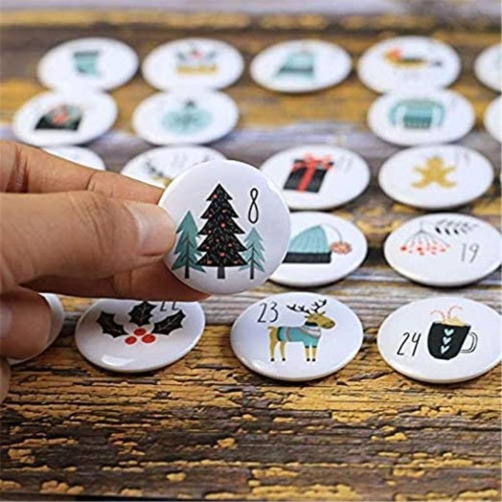 1-25 Number Christmas Advent Calendar Round Buttons Set For Gift Decor For Ribbons Cloth Bags Parcels - Image 7