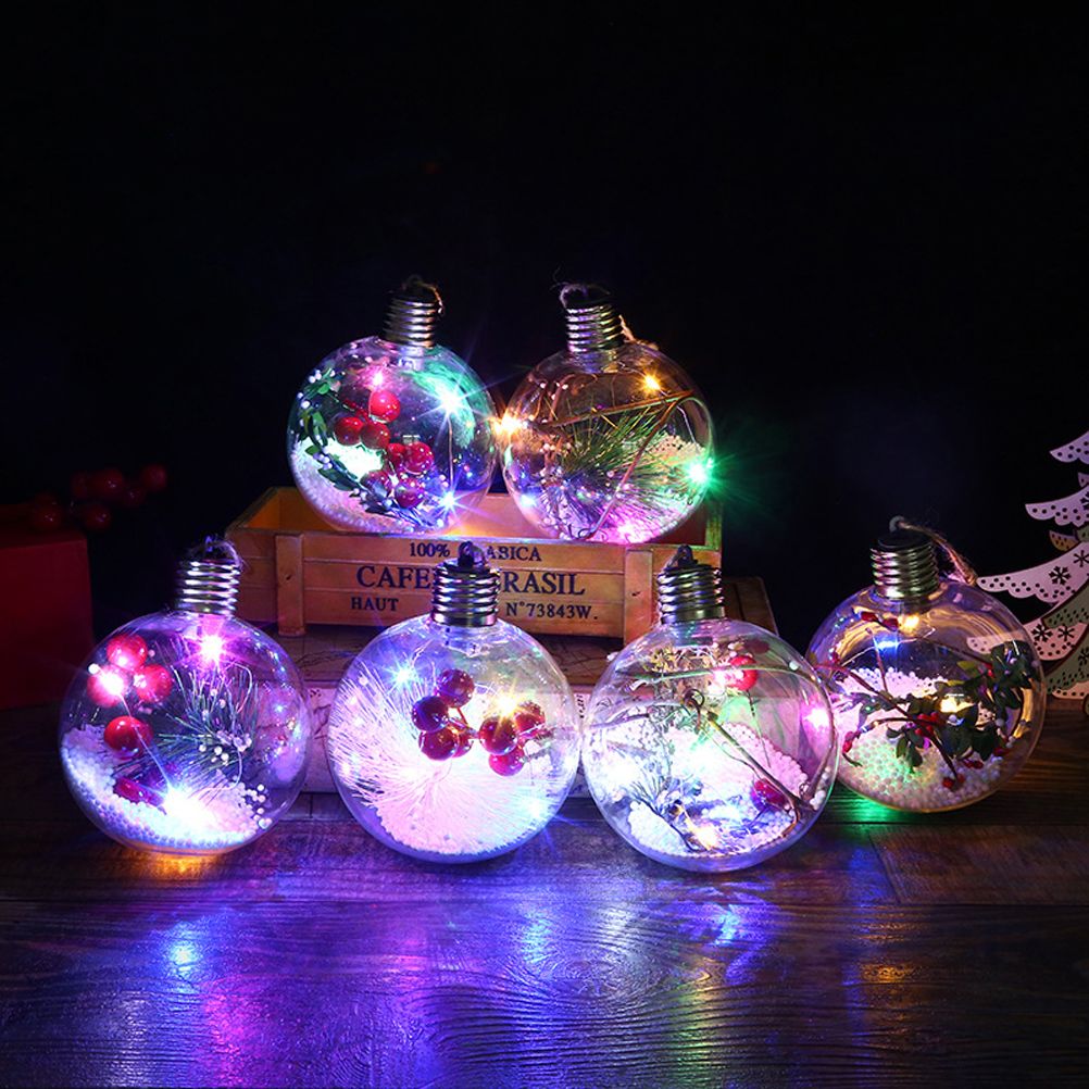 6Pcs Shining Christmas Balls with LED Light Pendants Refillable Ball Christmas Tree Hanging Ball Ornaments for Party - Image 1
