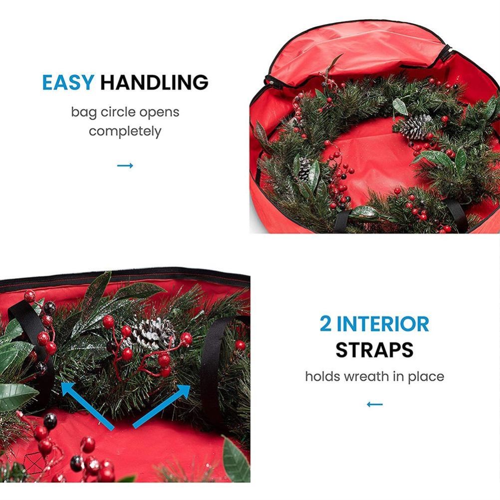Christmas Wreath Storage Bag with Durable Handles Dual Zipper Card Slot Moisture Proof Storage Container - Image 3