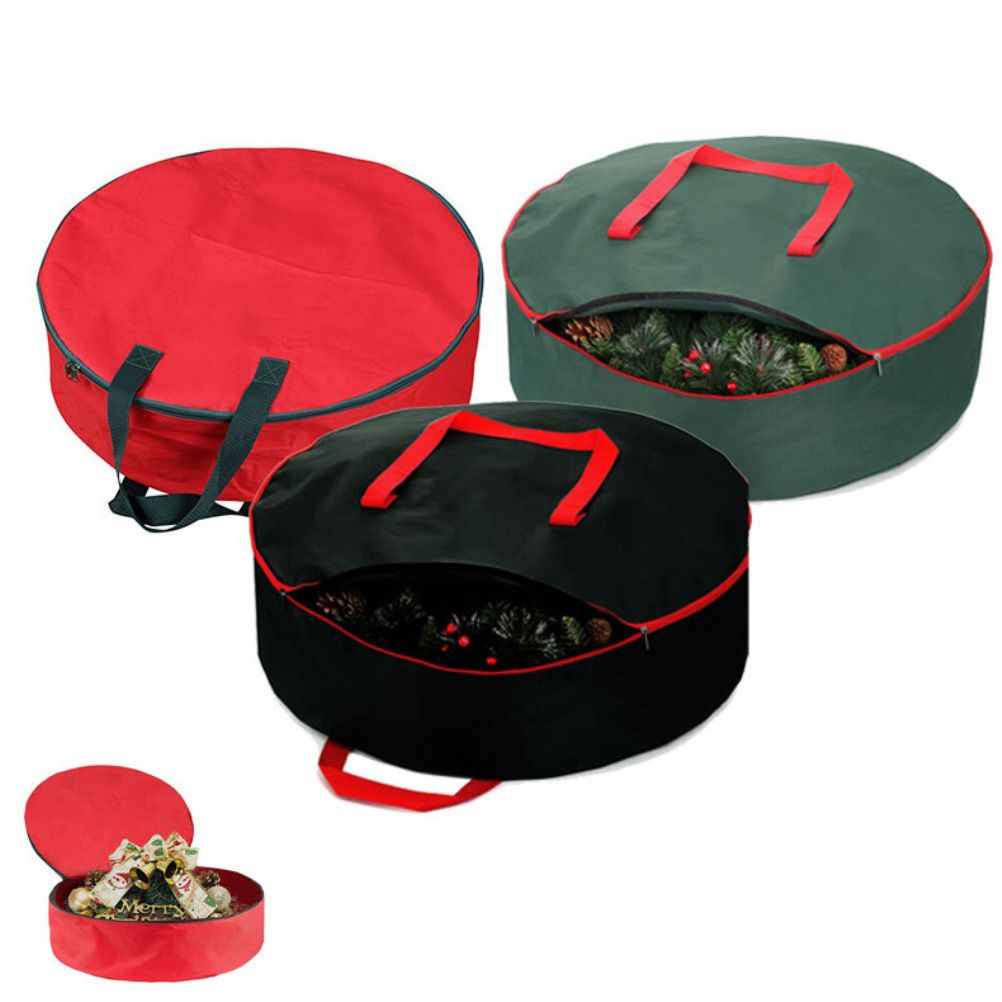 Christmas Wreath Storage Bag with Durable Handles Dual Zipper Card Slot Moisture Proof Storage Container - Image 4