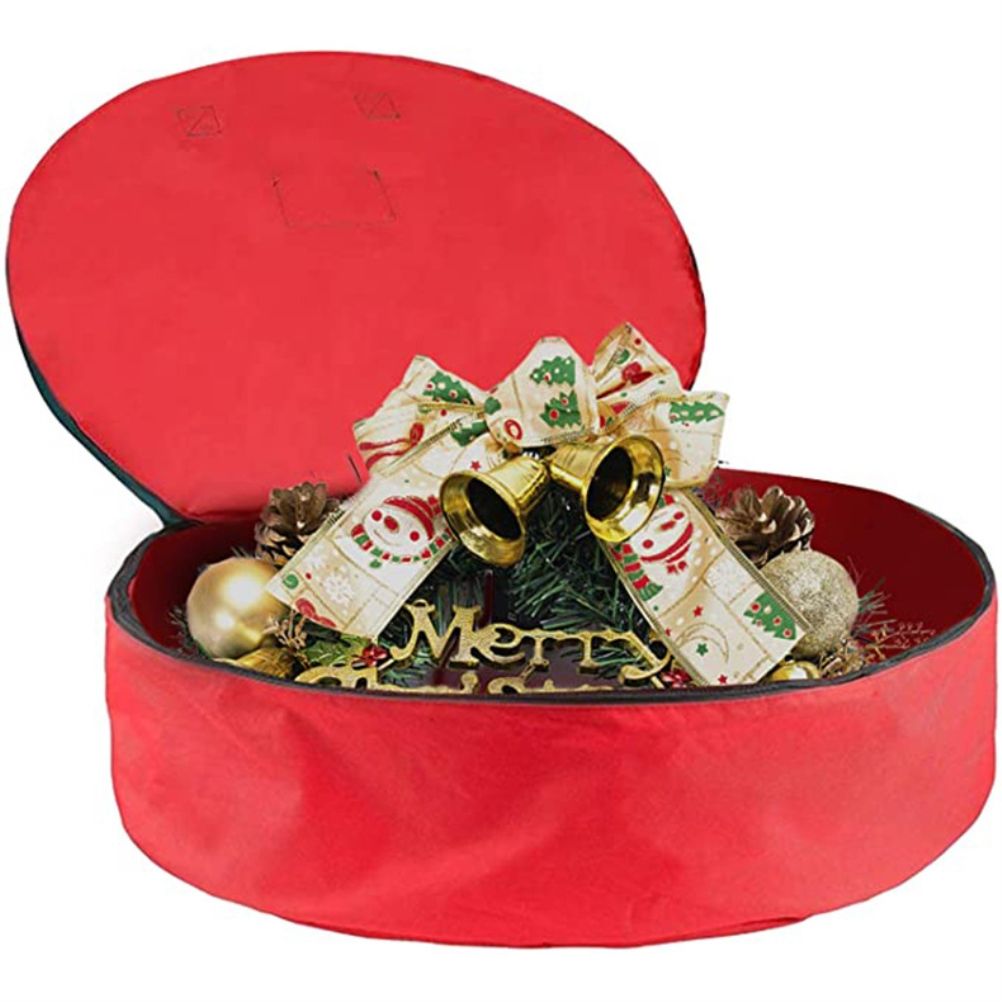 Christmas Wreath Storage Bag with Durable Handles Dual Zipper Card Slot Moisture Proof Storage Container - Image 5