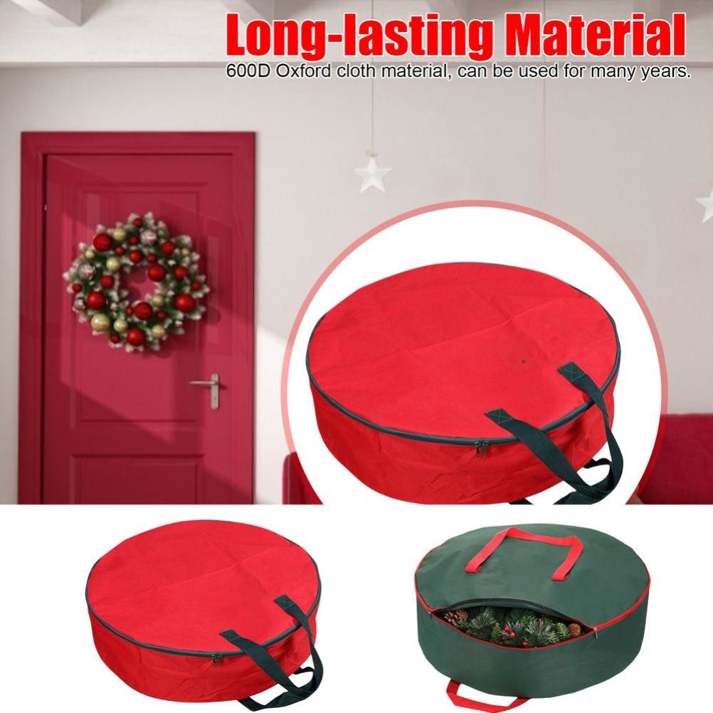 Christmas Wreath Storage Bag with Durable Handles Dual Zipper Card Slot Moisture Proof Storage Container - Image 6