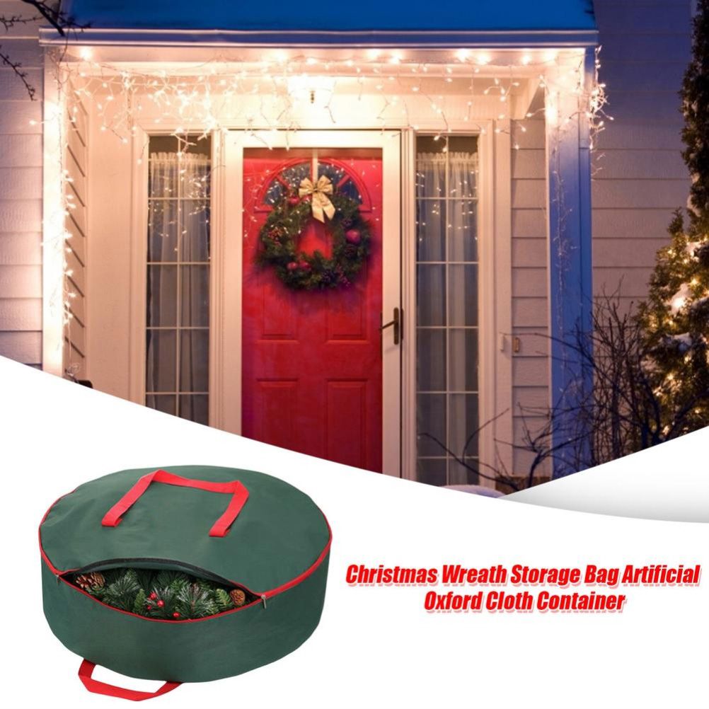 Christmas Wreath Storage Bag with Durable Handles Dual Zipper Card Slot Moisture Proof Storage Container - Image 7