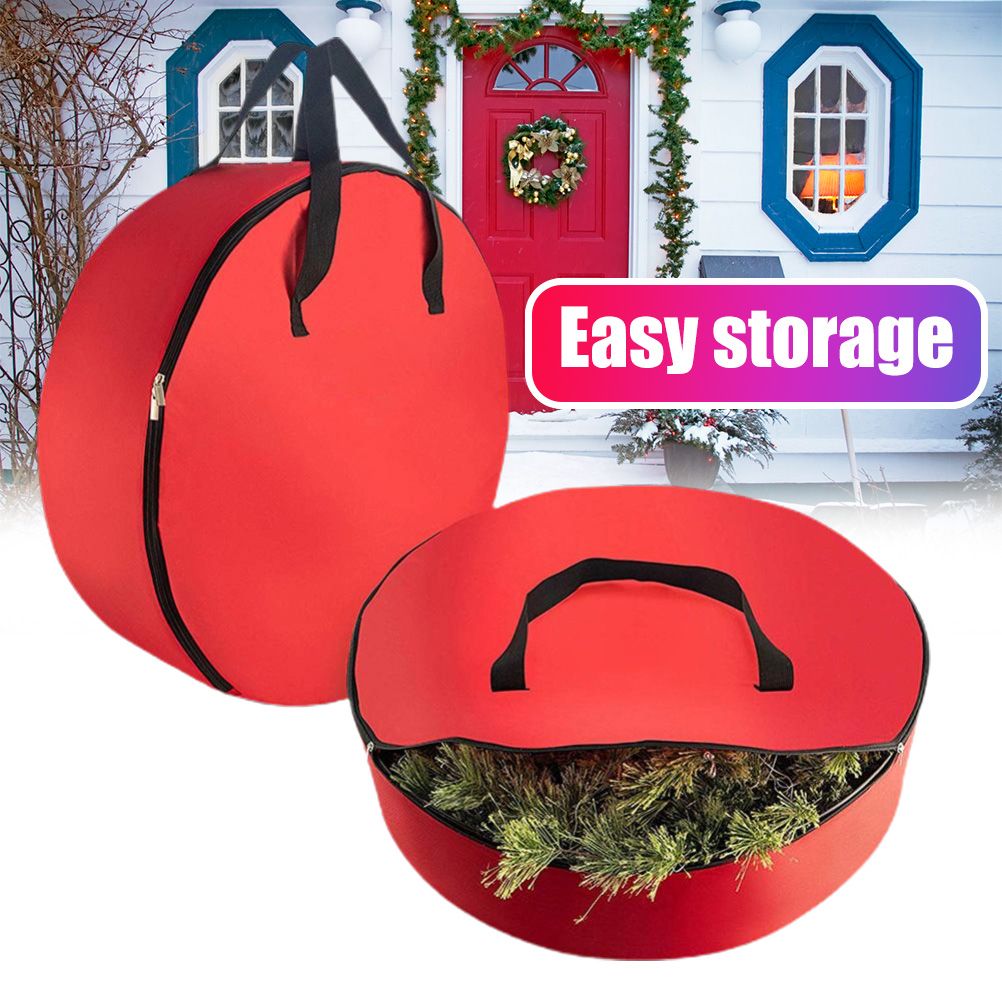 Christmas Wreath Storage Bag with Durable Handles Dual Zipper Card Slot Moisture Proof Storage Container - Image 8