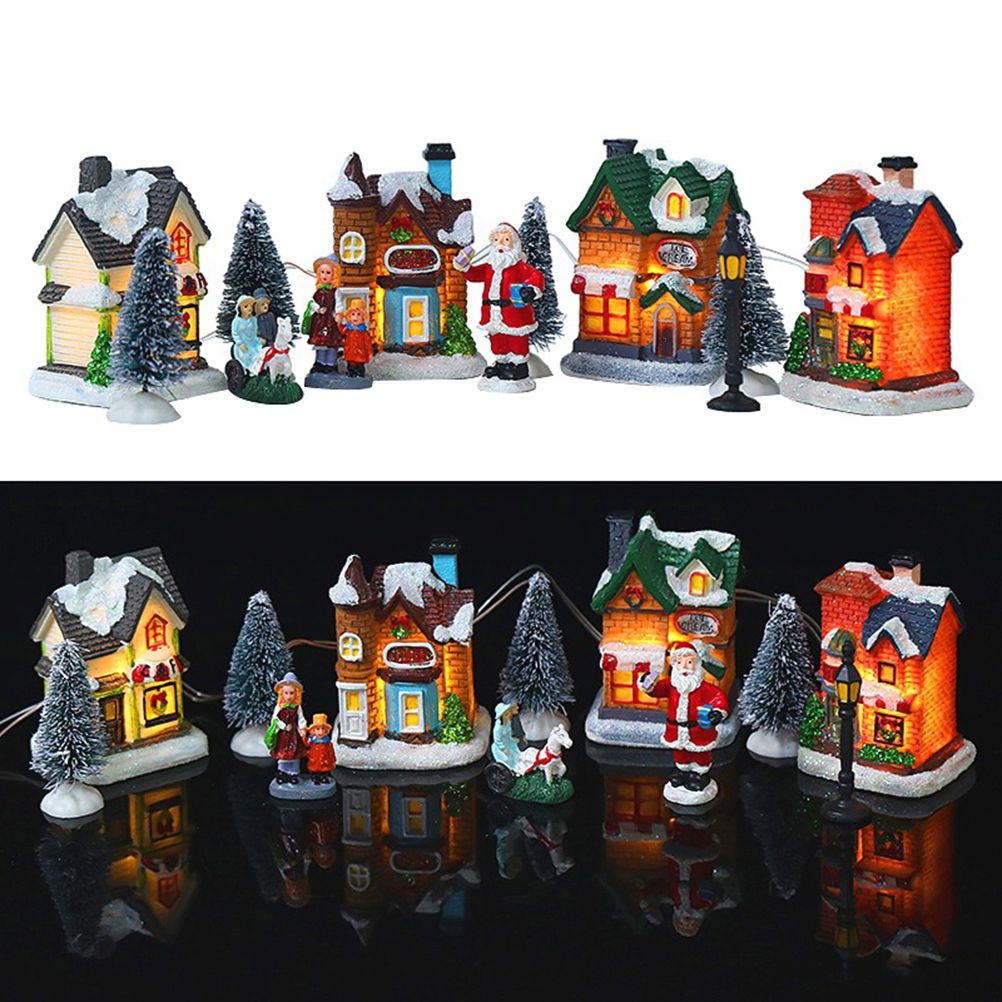Christmas Village Set Resin Christmas Scene Village LED Lighted Miniature Houses Town Christmas Village Houses Gift - Image 1