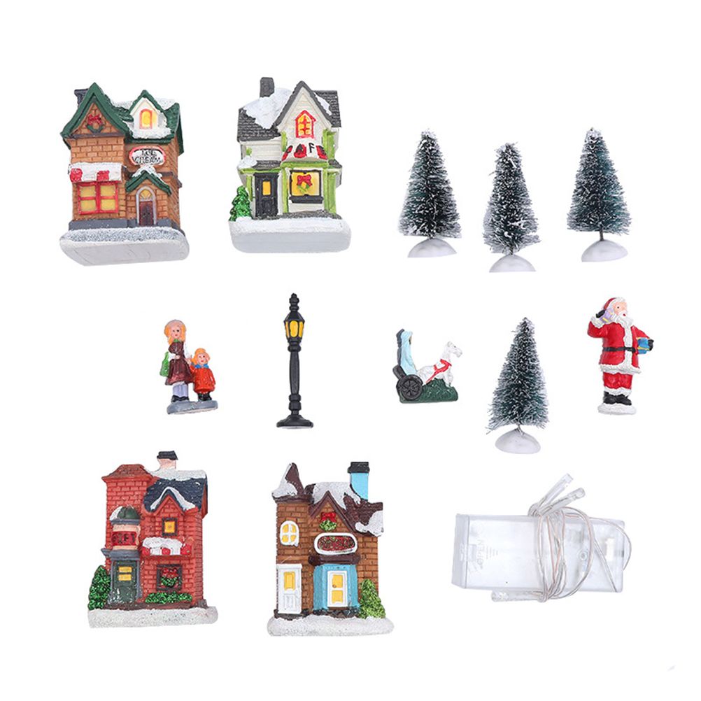 Christmas Village Set Resin Christmas Scene Village LED Lighted Miniature Houses Town Christmas Village Houses Gift - Image 2