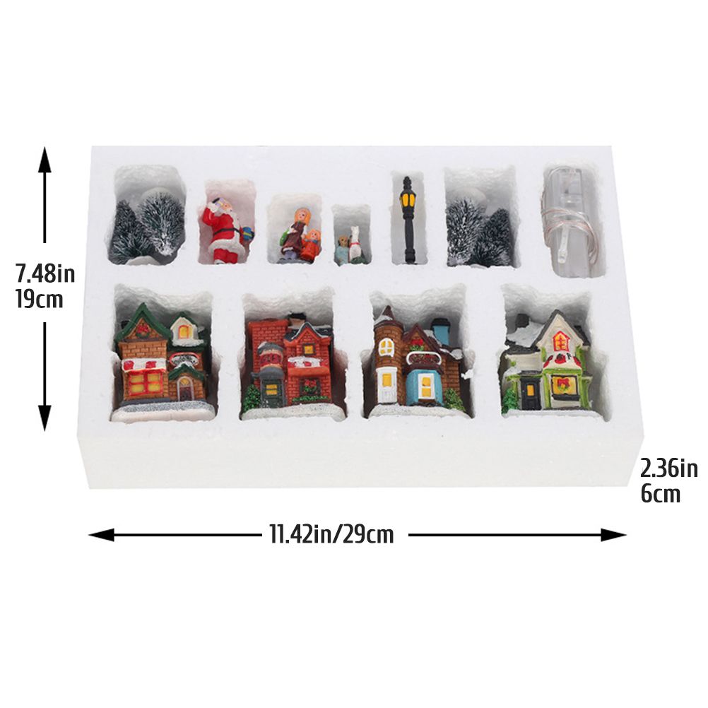 Christmas Village Set Resin Christmas Scene Village LED Lighted Miniature Houses Town Christmas Village Houses Gift - Image 3