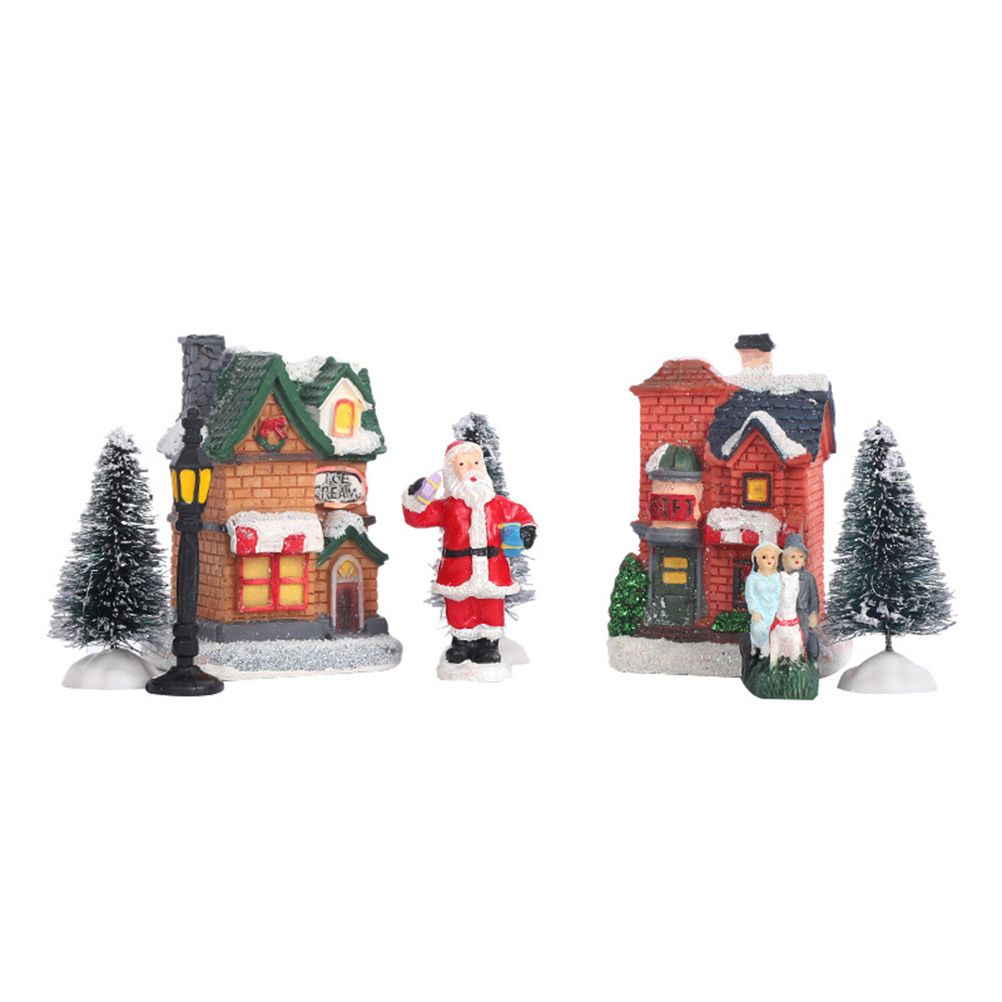Christmas Village Set Resin Christmas Scene Village LED Lighted Miniature Houses Town Christmas Village Houses Gift - Image 4
