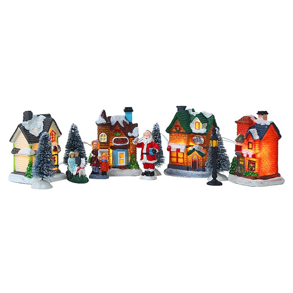 Christmas Village Set Resin Christmas Scene Village LED Lighted Miniature Houses Town Christmas Village Houses Gift - Image 5
