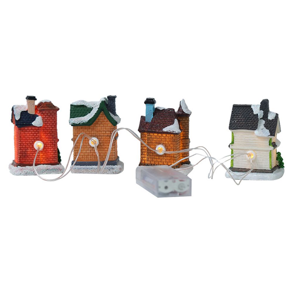 Christmas Village Set Resin Christmas Scene Village LED Lighted Miniature Houses Town Christmas Village Houses Gift - Image 6