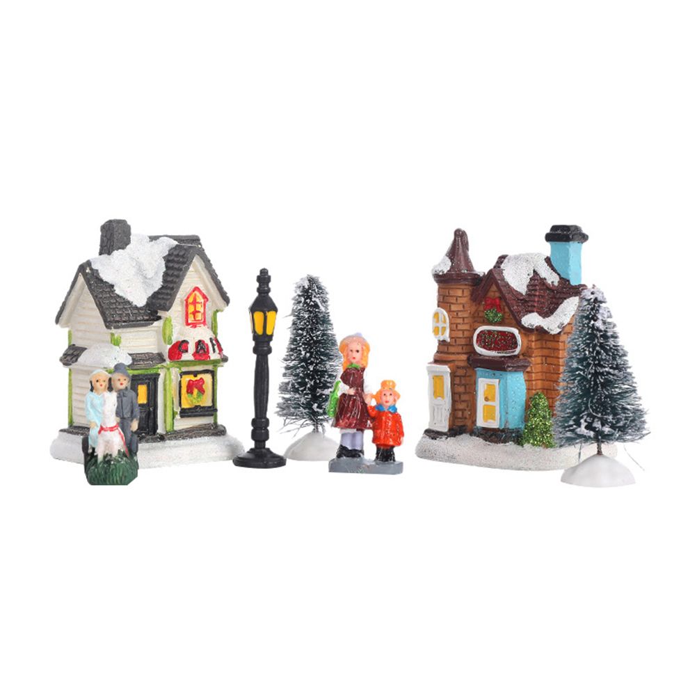 Christmas Village Set Resin Christmas Scene Village LED Lighted Miniature Houses Town Christmas Village Houses Gift - Image 7