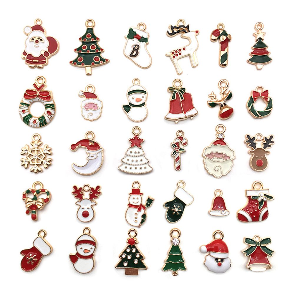 30PCS Christmas DIY Gold Plated Enamel Charm for Making Jewelry Necklaces Bracelets Earrings - Image 1