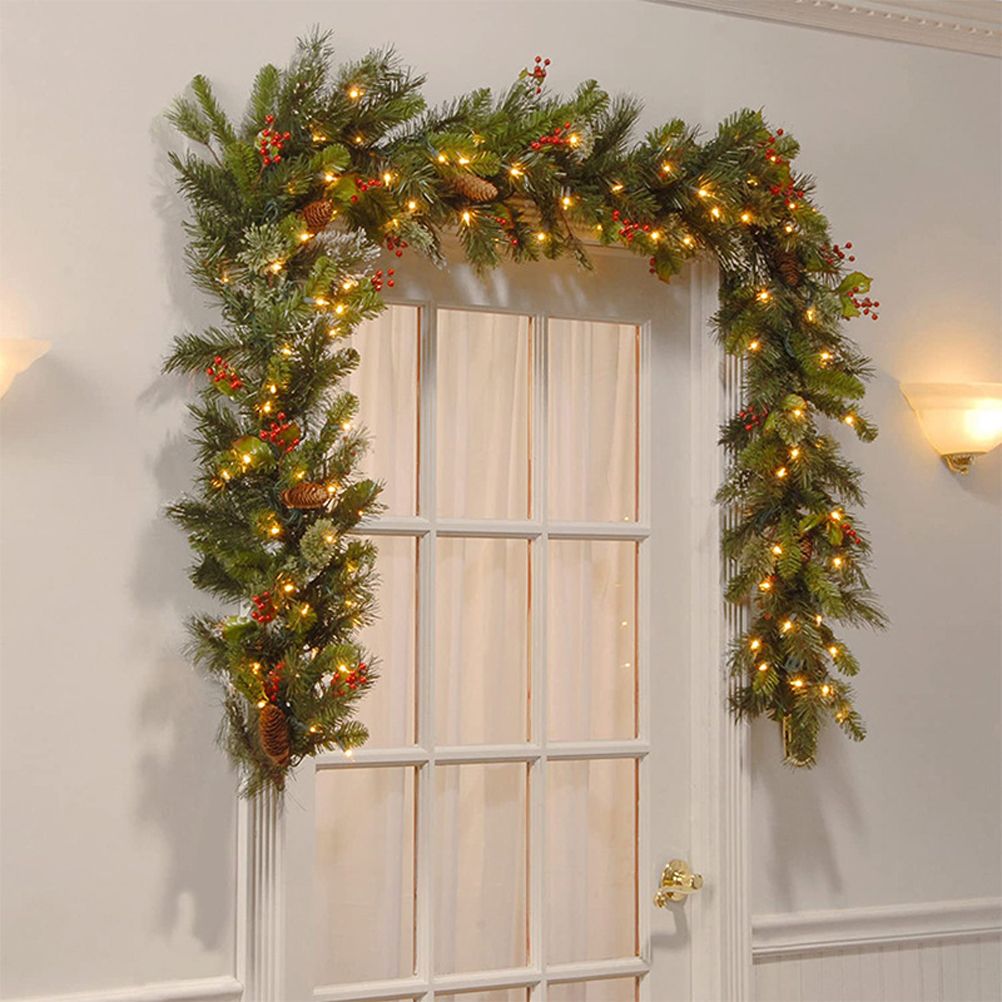 2.7m Christmas Rattan Garland with 50 Led Lights Artificial Christmas Garland Decorations for Xmas Tree Fireplaces Stairs Door Garden Yard - Image 3