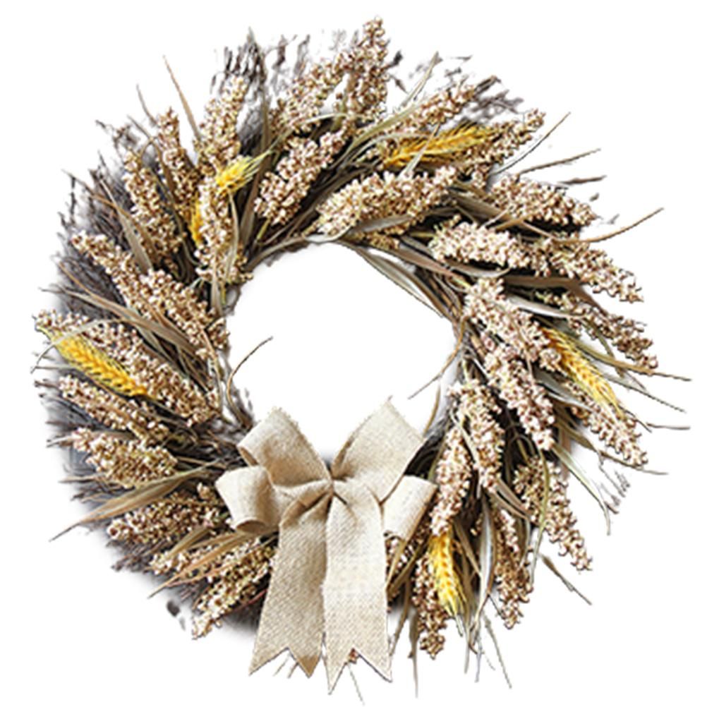 50CM Fall Wreath for Front Door Thanksgiving Wreath with Artificial Wheat Cereals Branches Autumn Door Wreath Harvest Wreath Decoration - Image 1