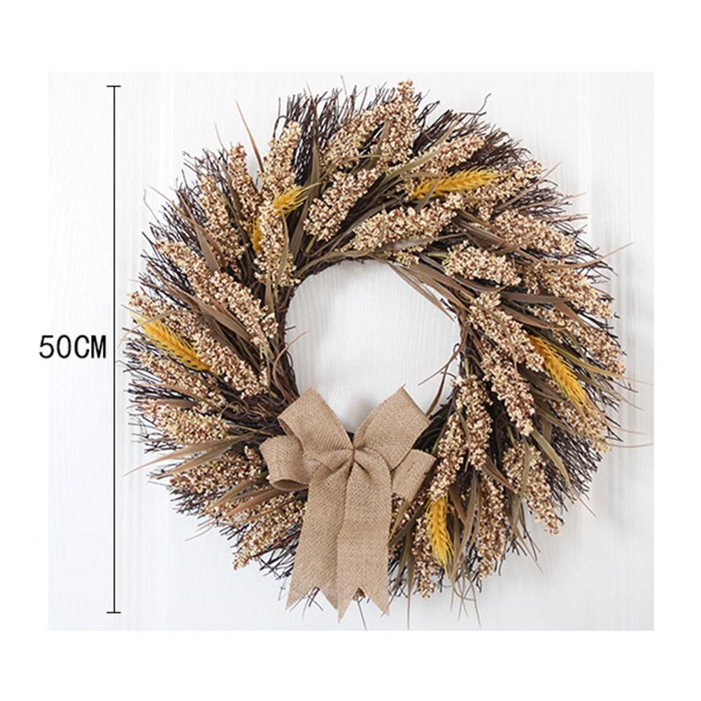 50CM Fall Wreath for Front Door Thanksgiving Wreath with Artificial Wheat Cereals Branches Autumn Door Wreath Harvest Wreath Decoration - Image 2