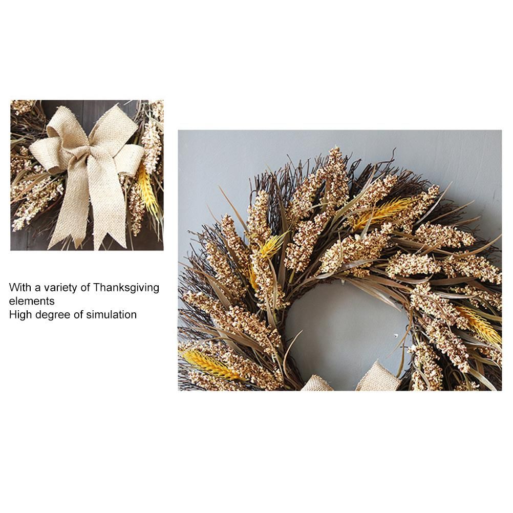 50CM Fall Wreath for Front Door Thanksgiving Wreath with Artificial Wheat Cereals Branches Autumn Door Wreath Harvest Wreath Decoration - Image 3