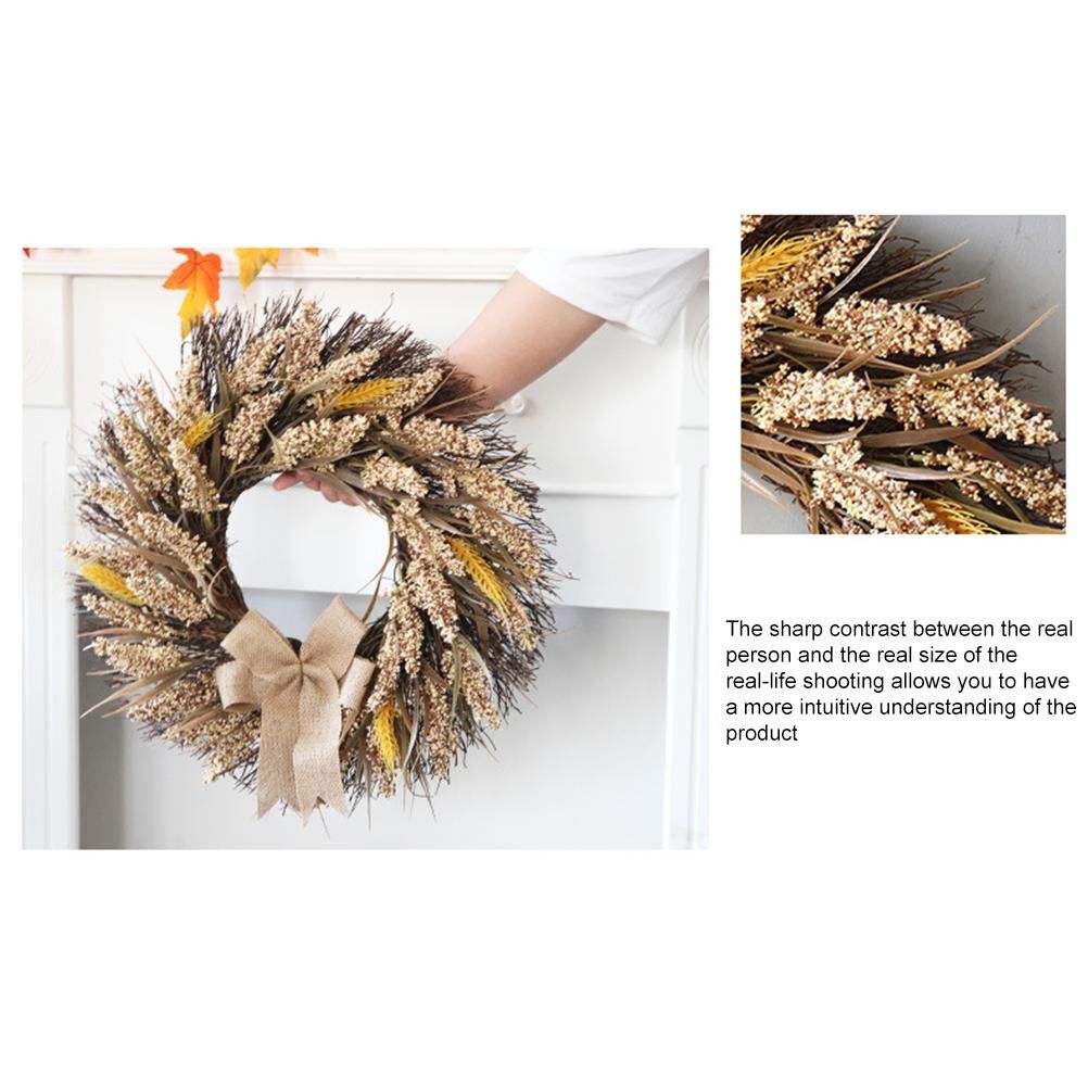 50CM Fall Wreath for Front Door Thanksgiving Wreath with Artificial Wheat Cereals Branches Autumn Door Wreath Harvest Wreath Decoration - Image 4