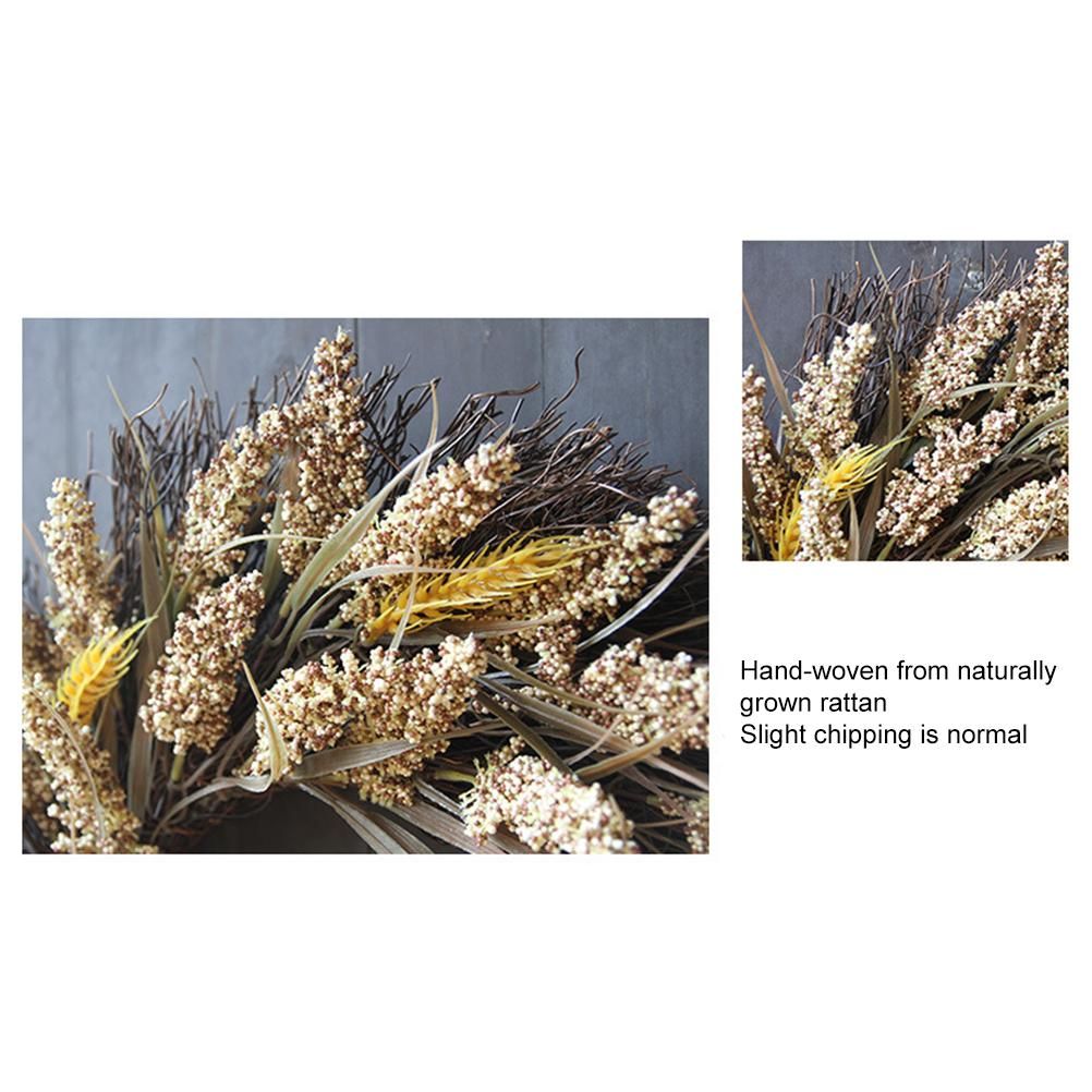 50CM Fall Wreath for Front Door Thanksgiving Wreath with Artificial Wheat Cereals Branches Autumn Door Wreath Harvest Wreath Decoration - Image 5