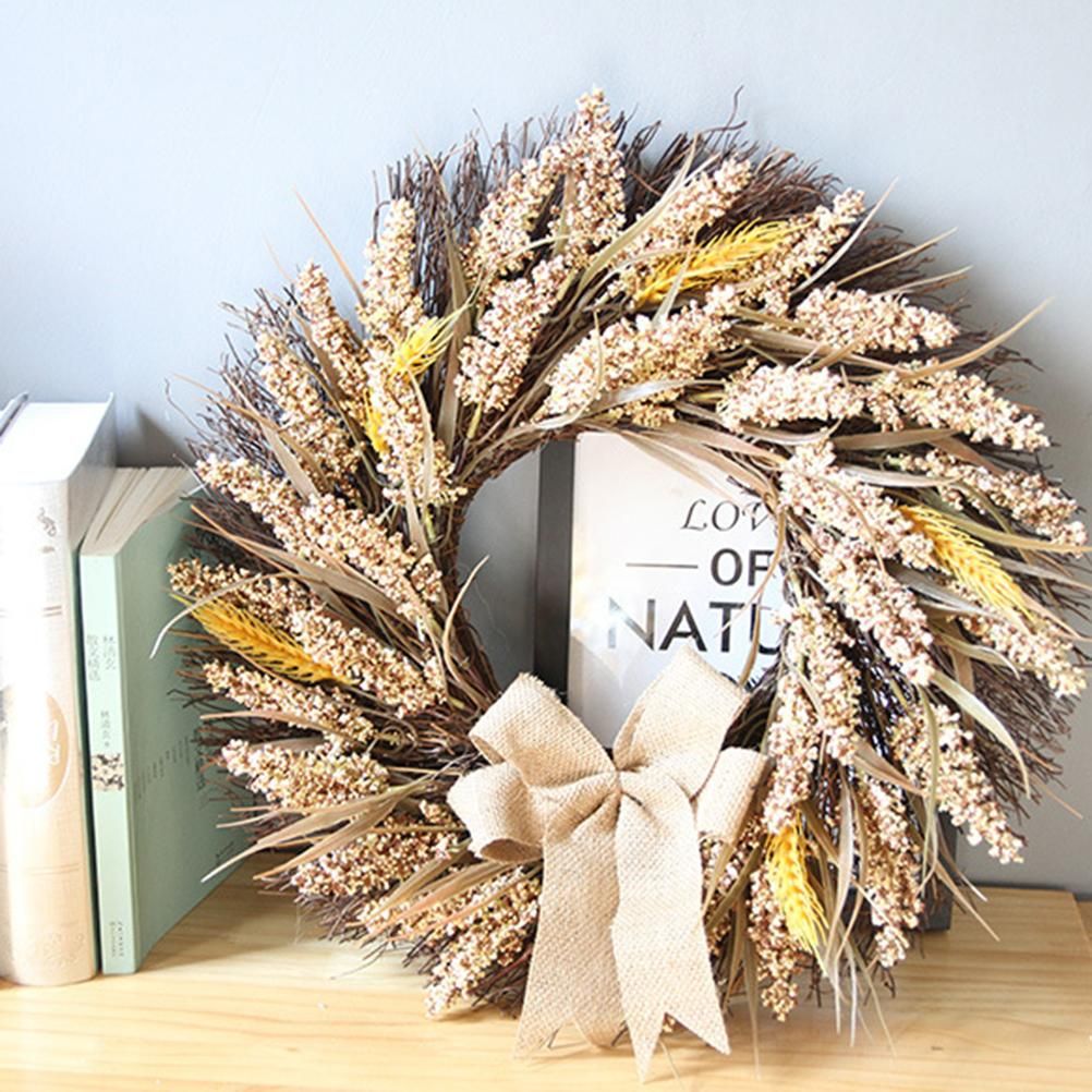 50CM Fall Wreath for Front Door Thanksgiving Wreath with Artificial Wheat Cereals Branches Autumn Door Wreath Harvest Wreath Decoration - Image 6