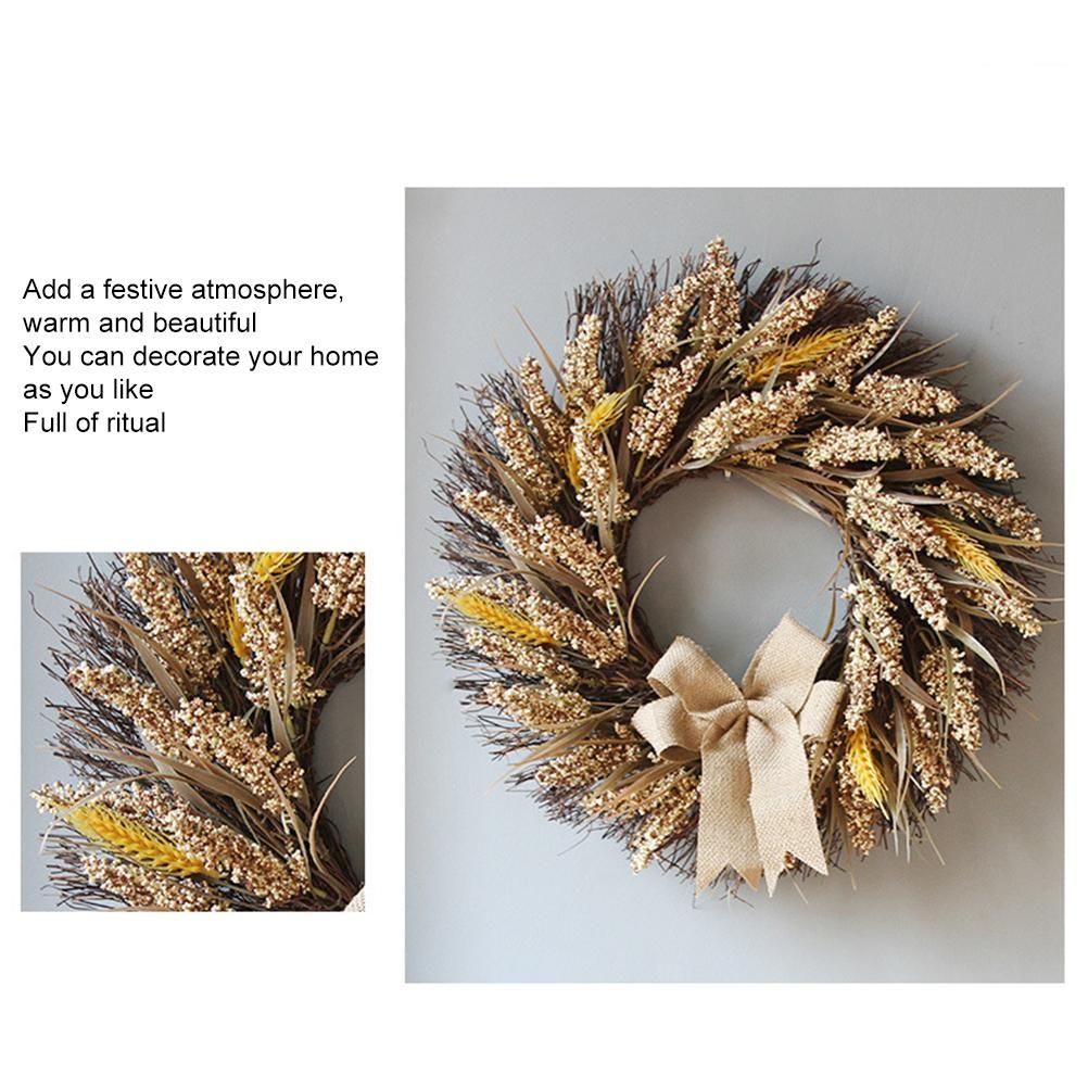 50CM Fall Wreath for Front Door Thanksgiving Wreath with Artificial Wheat Cereals Branches Autumn Door Wreath Harvest Wreath Decoration - Image 7