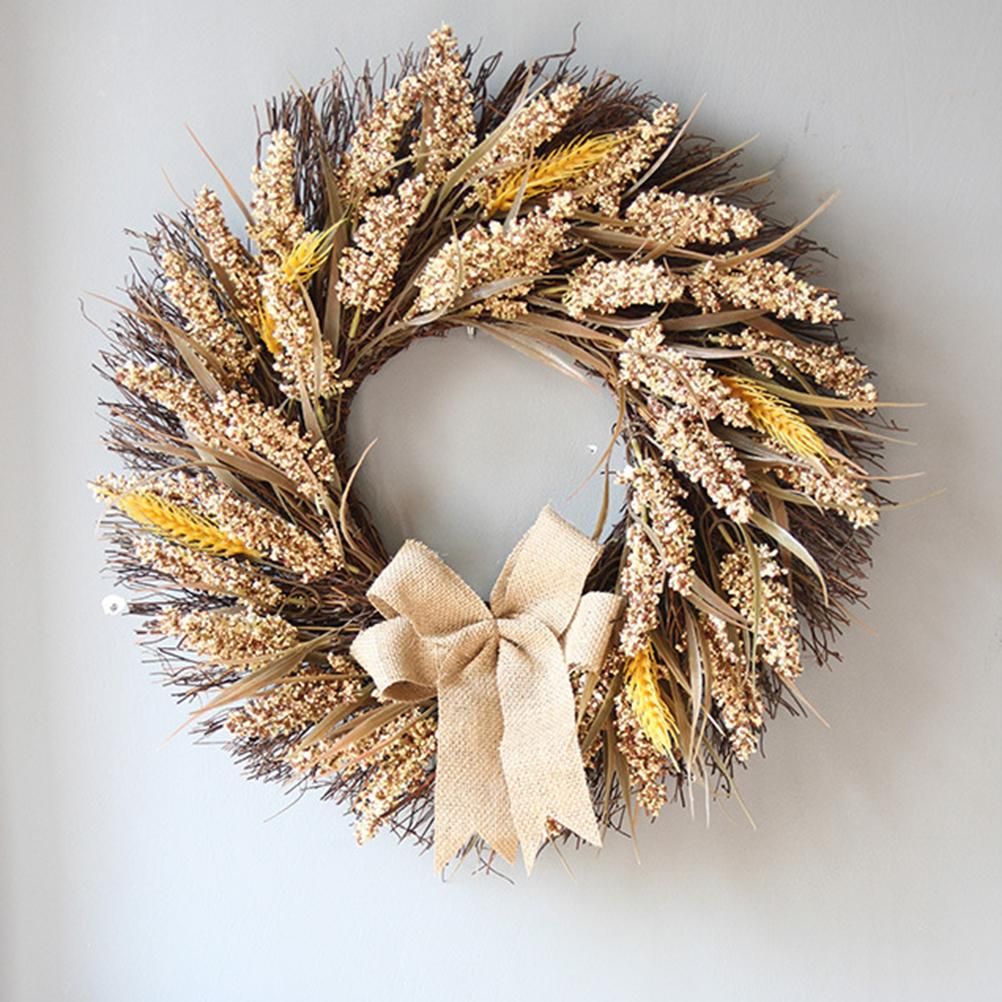50CM Fall Wreath for Front Door Thanksgiving Wreath with Artificial Wheat Cereals Branches Autumn Door Wreath Harvest Wreath Decoration - Image 8