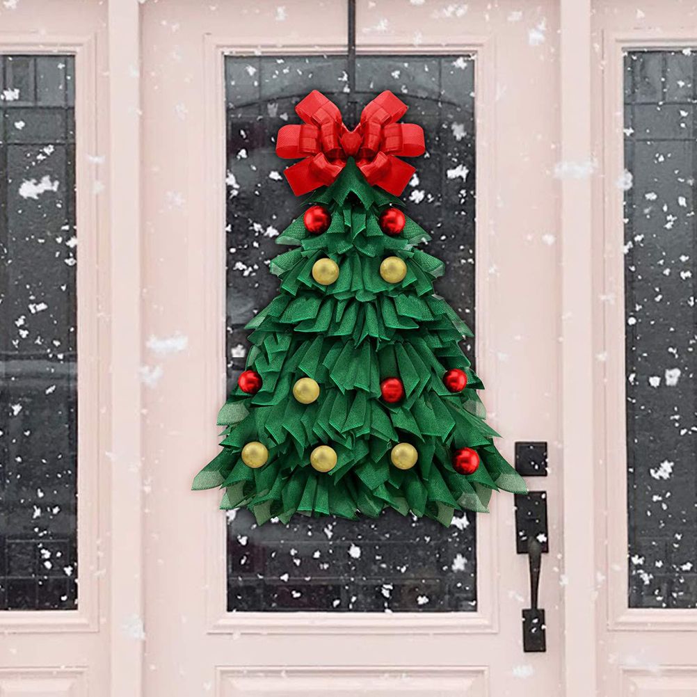 Christmas Wreath Handmade Xmas Tree Wreath Holiday Farmhouse Ornament Wreaths Decorations for Home Front Door Window - Image 5