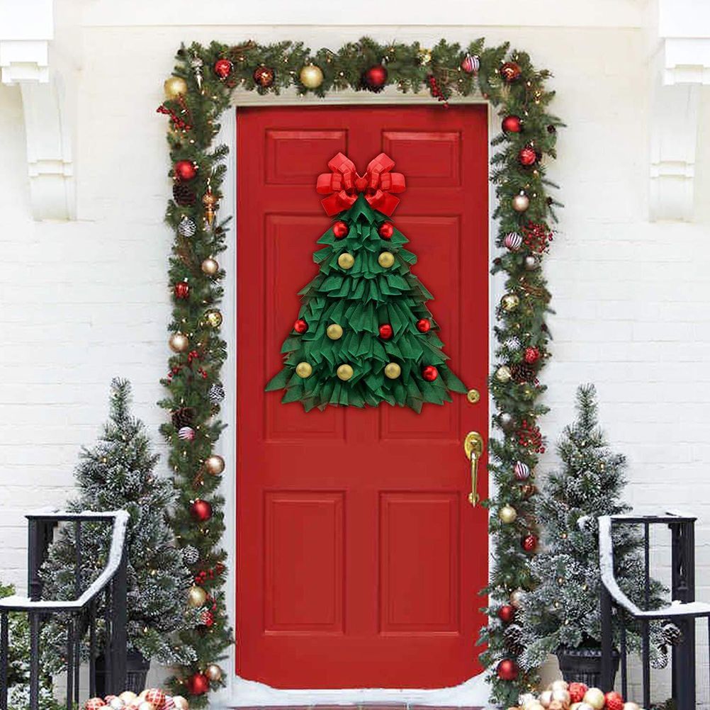 Christmas Wreath Handmade Xmas Tree Wreath Holiday Farmhouse Ornament Wreaths Decorations for Home Front Door Window - Image 6