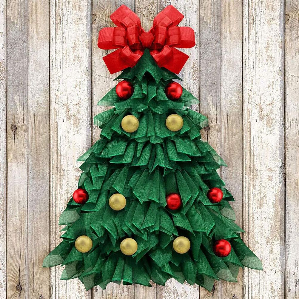 Christmas Wreath Handmade Xmas Tree Wreath Holiday Farmhouse Ornament Wreaths Decorations for Home Front Door Window - Image 7