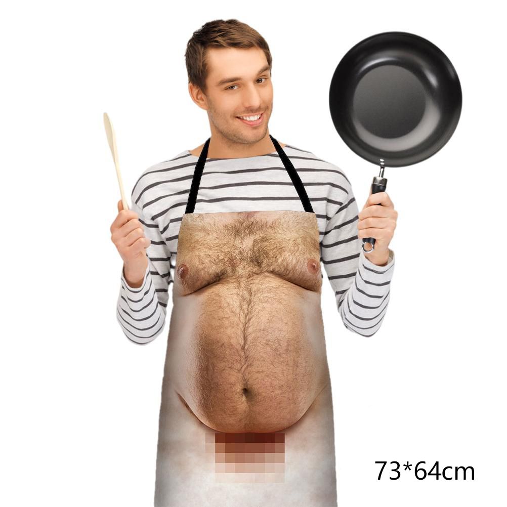 Funny Men Belly Cooking Aprons Kitchen Barbecue Funny Printing Aprons 3D Apron - Image 2