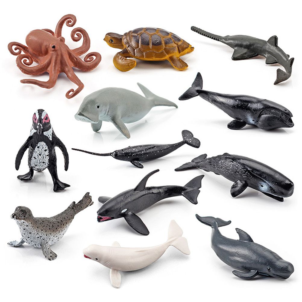 12PCS Mini Sea Toys for Kids Plastic Sea Animals Figurines Simulation Ocean Animals Model Decoration - Image 1