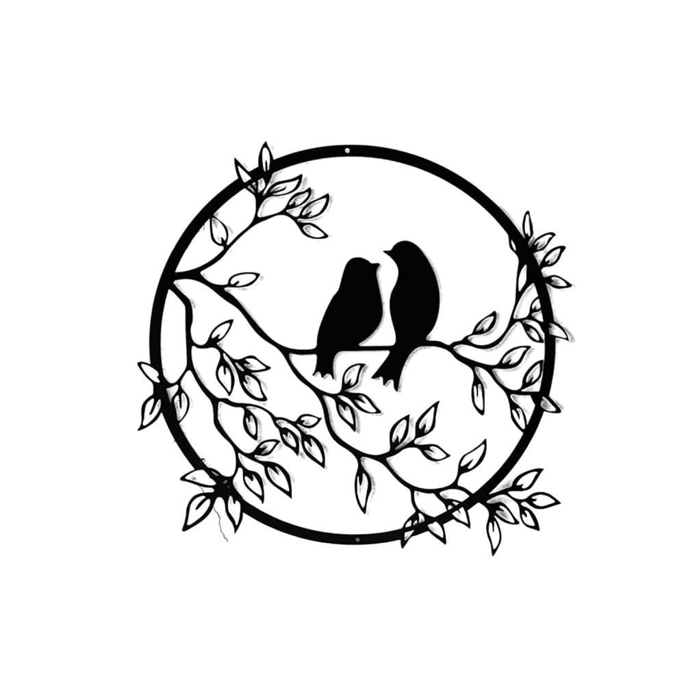 Metal Wall Art Bird on Branch Round Wall Art Bird Sign Wall Silhouette Bird Iron Artwork Hanging for Living Room Office - Image 1