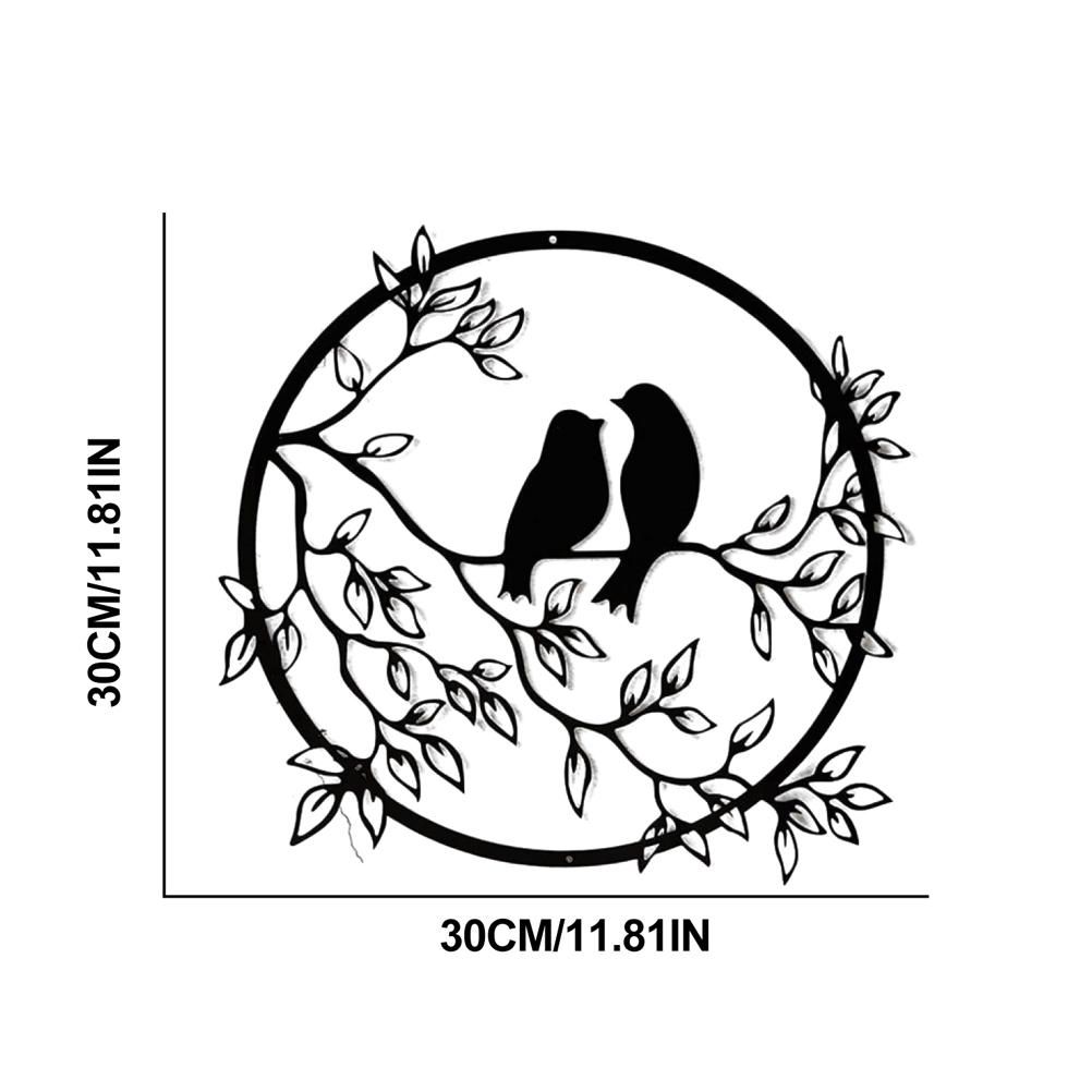 Metal Wall Art Bird on Branch Round Wall Art Bird Sign Wall Silhouette Bird Iron Artwork Hanging for Living Room Office - Image 2
