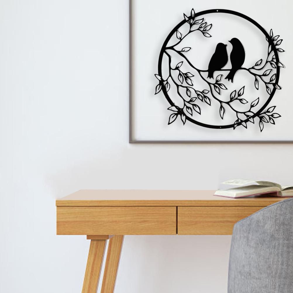 Metal Wall Art Bird on Branch Round Wall Art Bird Sign Wall Silhouette Bird Iron Artwork Hanging for Living Room Office - Image 3