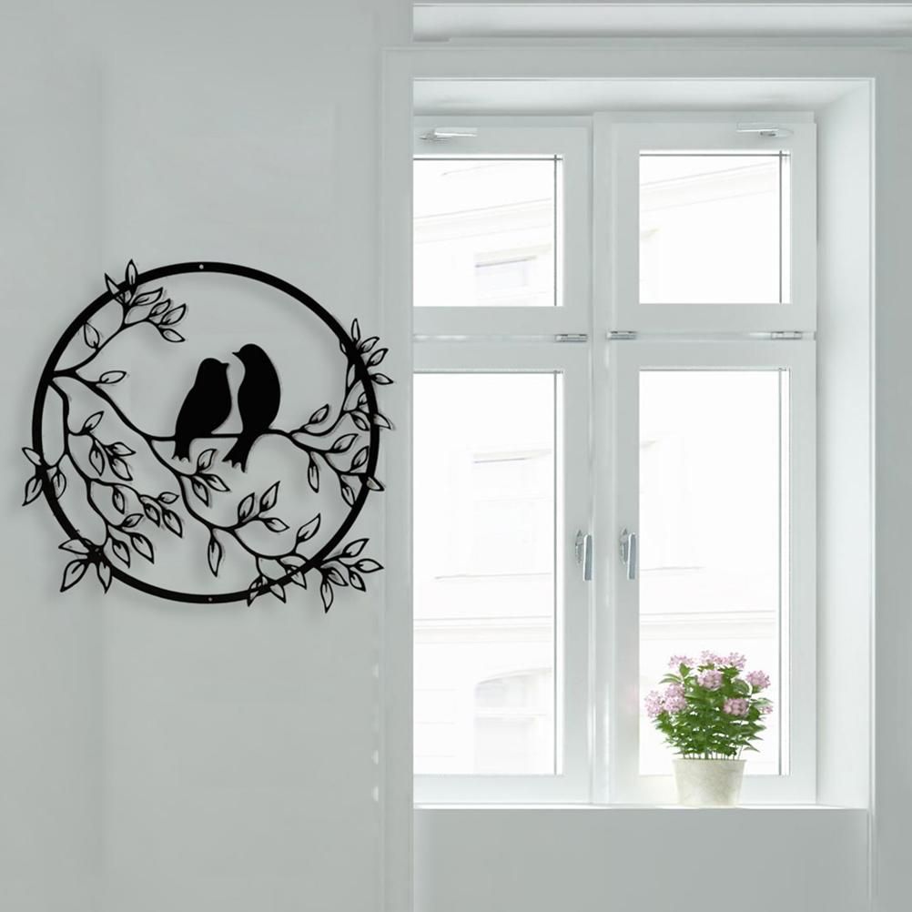 Metal Wall Art Bird on Branch Round Wall Art Bird Sign Wall Silhouette Bird Iron Artwork Hanging for Living Room Office - Image 4