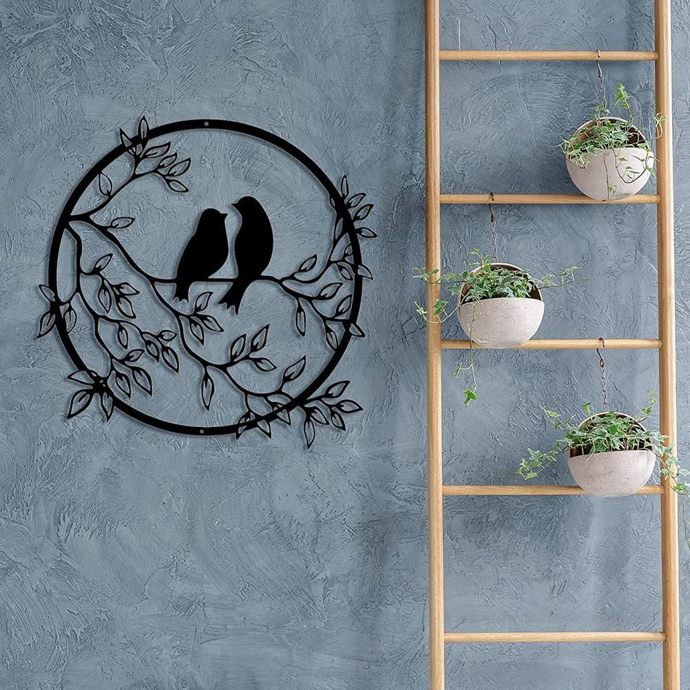 Metal Wall Art Bird on Branch Round Wall Art Bird Sign Wall Silhouette Bird Iron Artwork Hanging for Living Room Office - Image 7